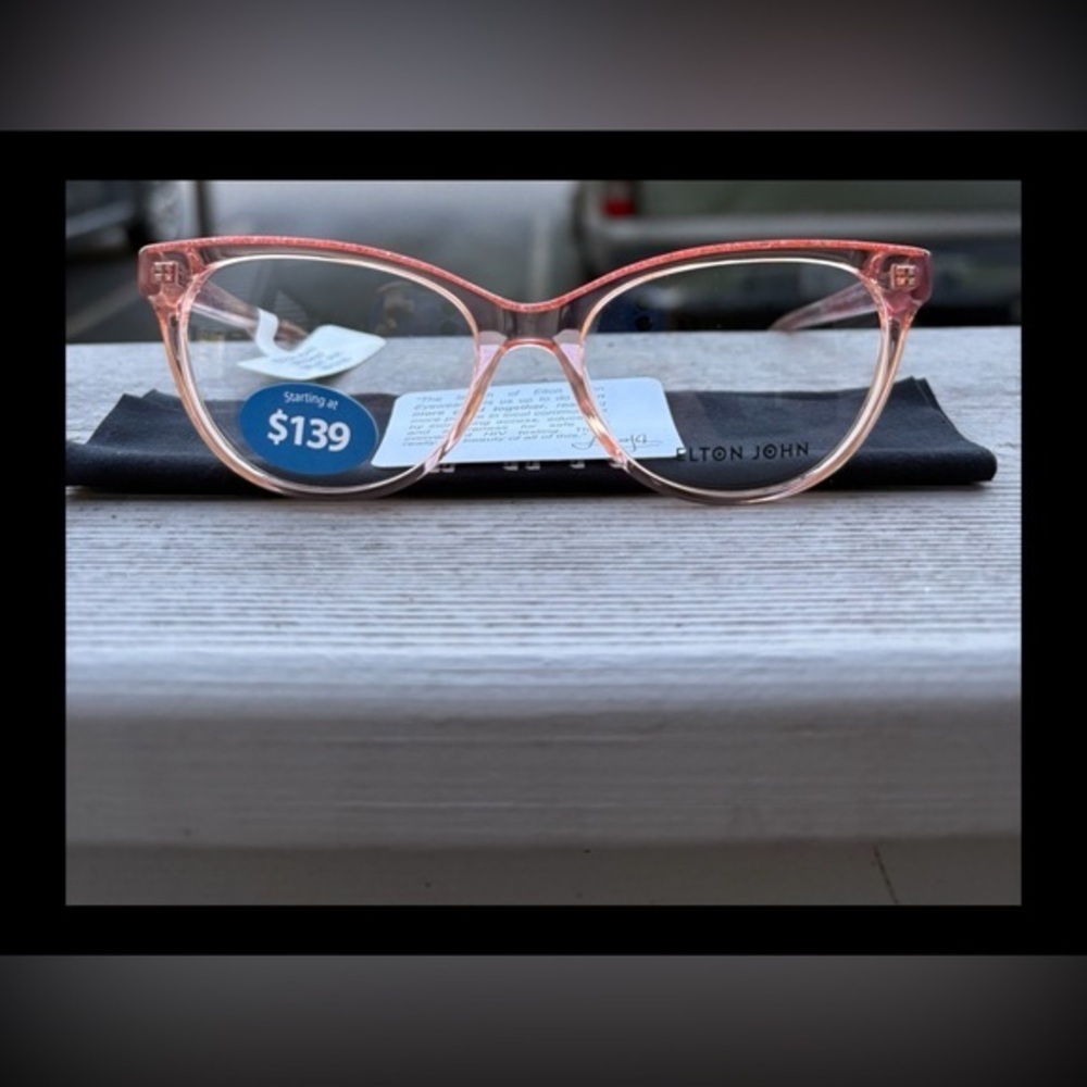 NWT Elton John Eyewear Pink Winifred Frames Glasses with Case & Cleaner